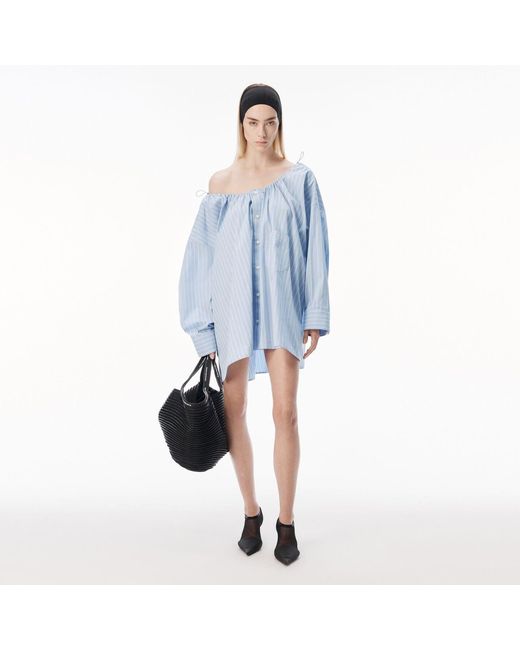 Alexander Wang Blue Bungee Scoop Neck Mini Shirt Dress