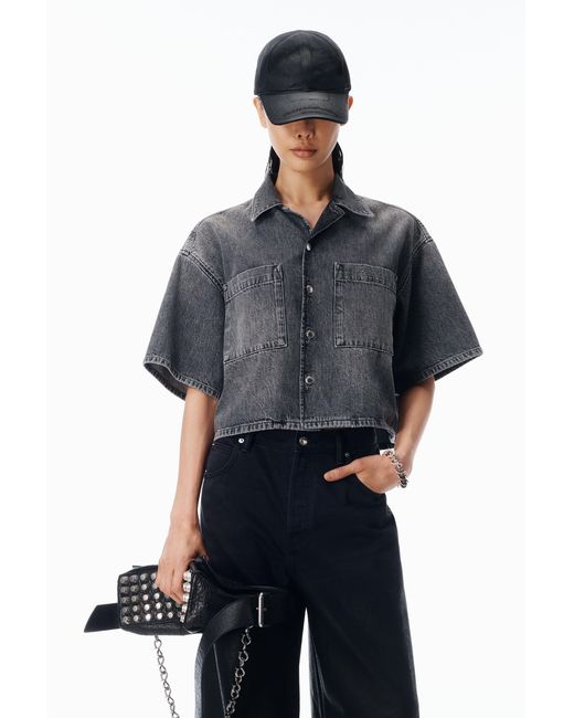 Alexander Wang Gray Cropped Short Sleeve Shirt