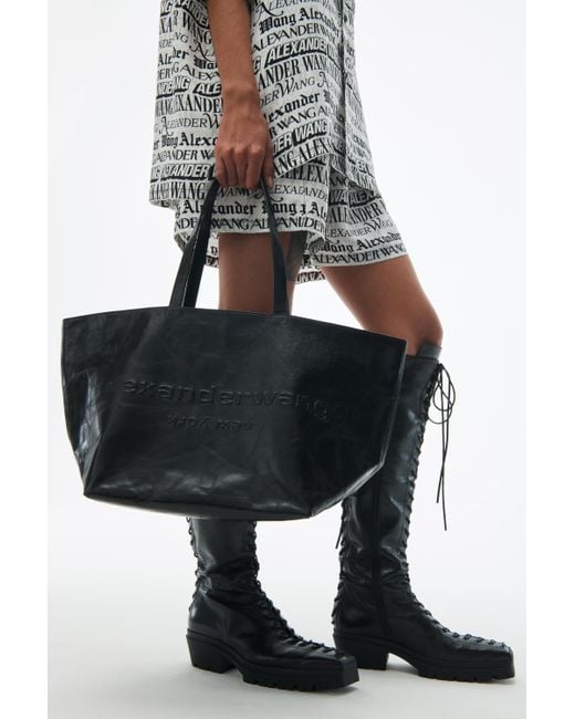 Alexander Wang Black Punch Tote Bag In Crackle Patent Leather