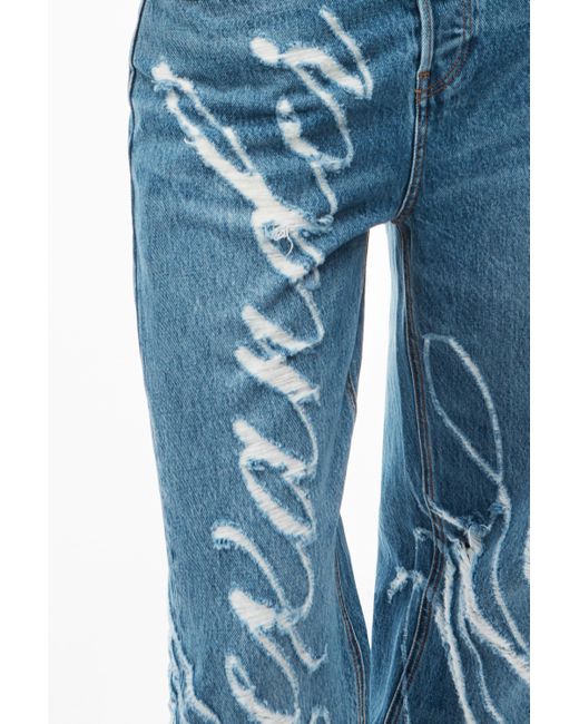 Alexander Wang ブルー レーザー ディストレス ロゴ ジーンズ M 美品Alexander Wang ブルー レーザー ディストレス ロゴ