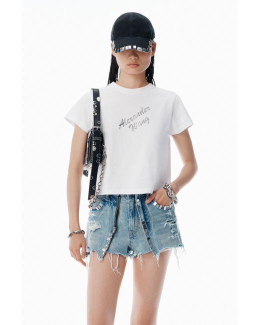 Alexander Wang Blue White Crystal Hotfix & Cotton Logo Tee