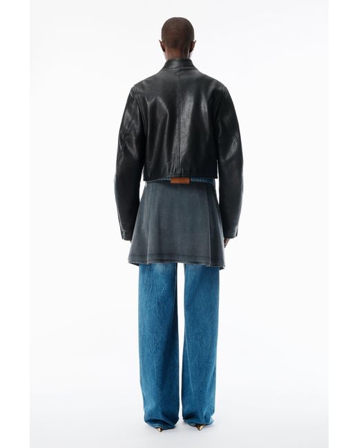 Alexander Wang Black Glossy Leather Cropped Moto Jacket
