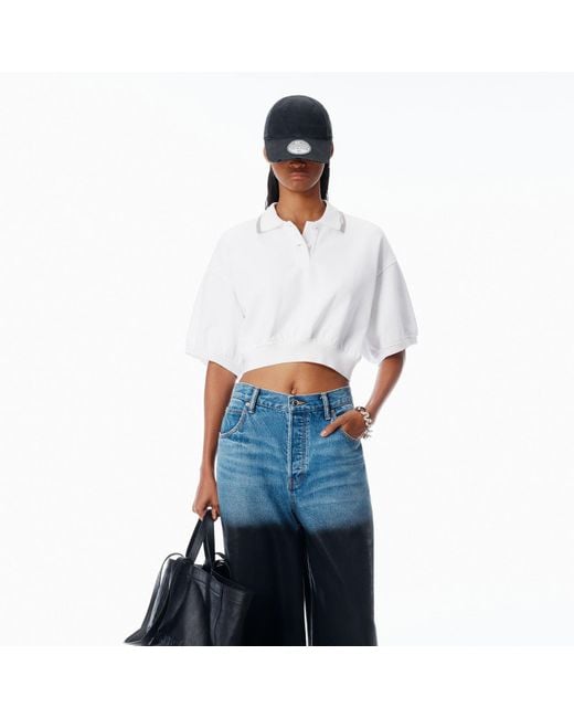 Alexander Wang Blue Cropped Cinched Cotton Polo