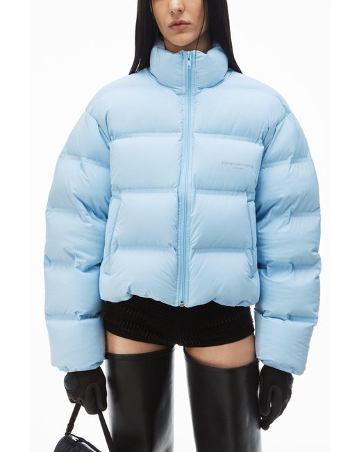 Alexander Wang Pink Jacquard Channel Cropped Puffer W/ Reflective Logo