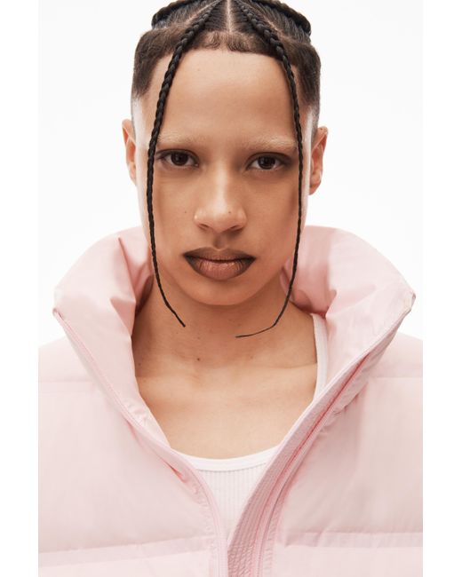 Alexander Wang Cropped Puffer Coat With Reflective Logo in Pink