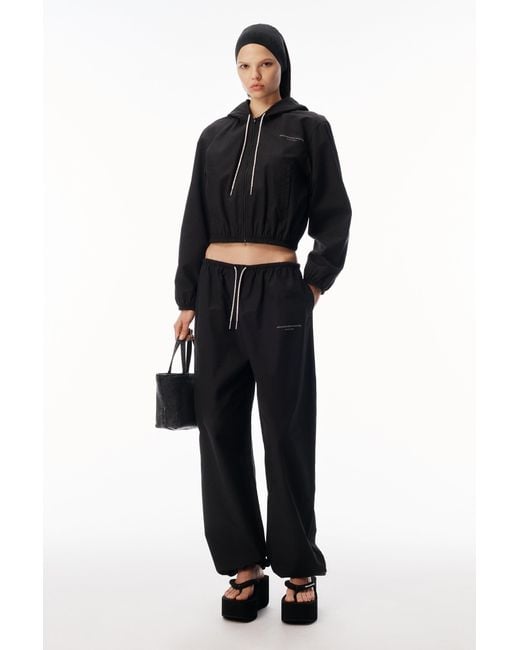 Alexander Wang Black Crystal Hotfix Drawcord Mid Rise Track Pant