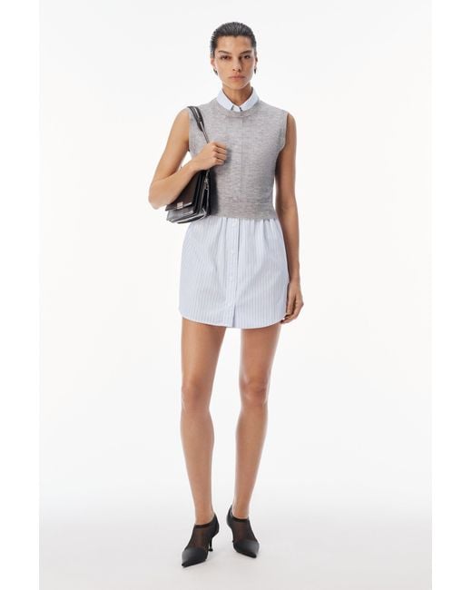 Alexander Wang White Layered Sleeveless Shirt Dress With Knit Top