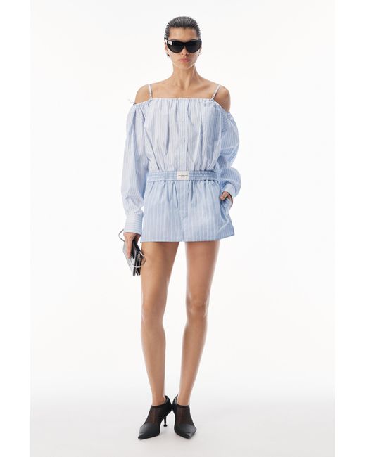 Alexander Wang Blue Off-Shoulder Dress With Boxer Waist