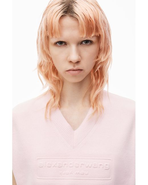 Alexander Wang Pink Logo Embossed Cropped Vest In Soft Chenille