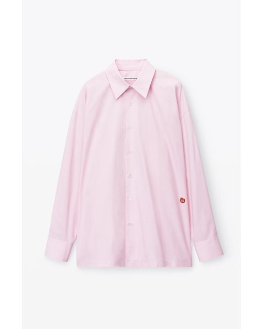Alexander Wang Pink Button Up Long Sleeve Boyfriend Shirt In Cotton With Logo