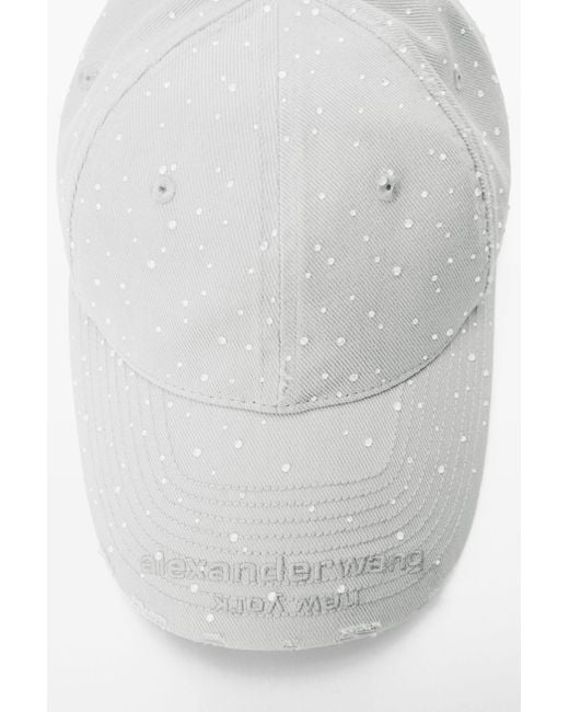 Alexander Wang White Crystal Hotfix Distressed Baseball Cap