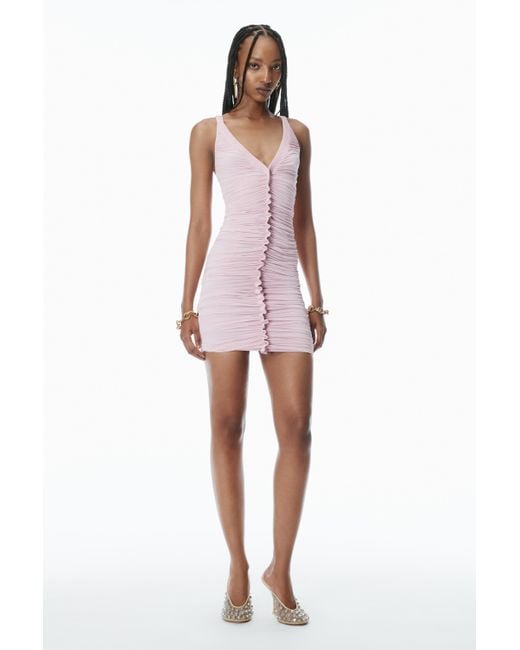 Alexander Wang Pink Sheer Ruched Tank Minidress