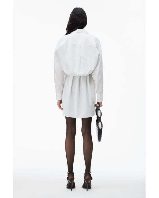 Alexander Wang White Layered Shirt Dress In Compact Cotton With Self-tie