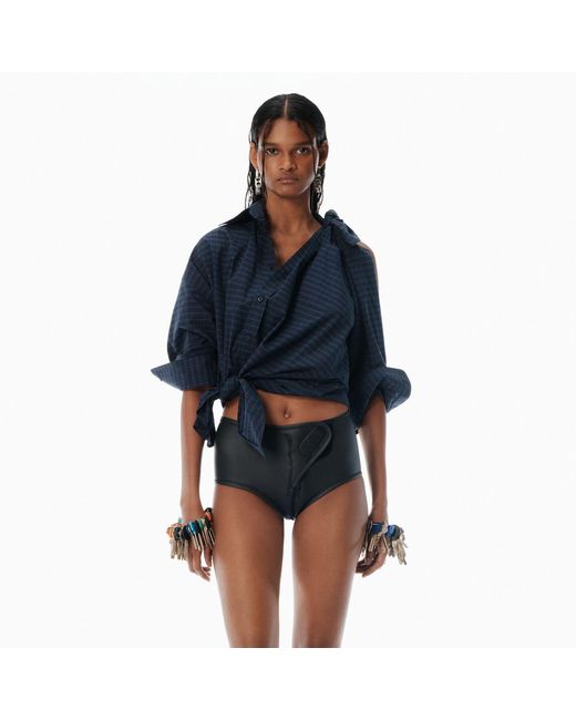 Alexander Wang Blue Plaid Asymmetric Button Up Shirt