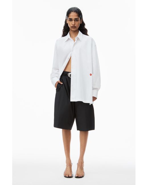 Alexander Wang White Button Up Boyfriend Shirt In Compact Cotton With Apple Logo Patch