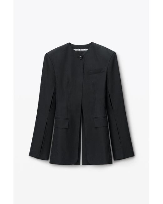 Alexander Wang Blue Collarless Tailored Jacket With Slits