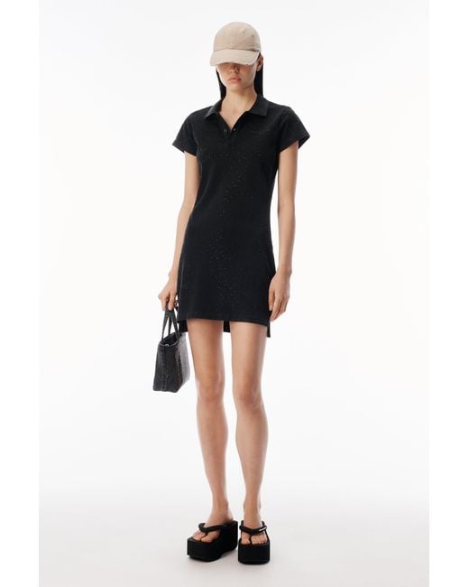Alexander Wang Black Crystal Hotfix Polo Dress