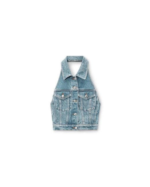Alexander Wang Blue Bleach Denim Halter Top