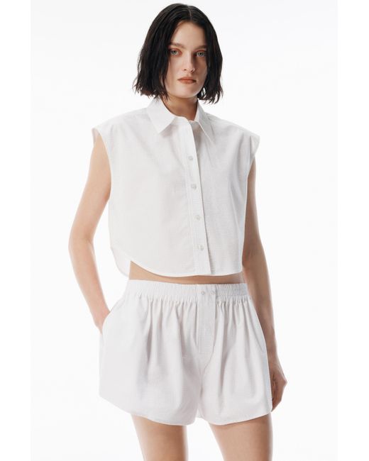 Alexander Wang White Boxer Shorts With Clear Bead Hotfix