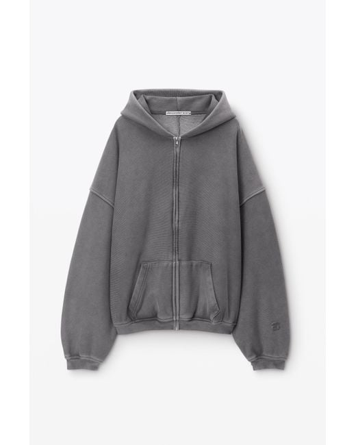 Alexander Wang Oversize Star Logo-print Zip-up Hoodie in Grey