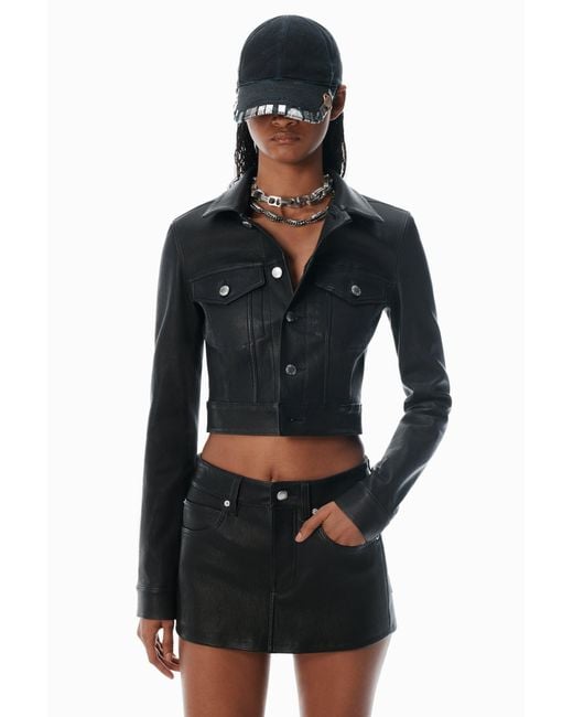 Alexander Wang Black Shrunken Leather Trucker Jacket