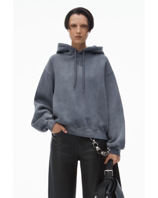 Alexander Wang Blue Puff Logo Hoodie In Structured Terry