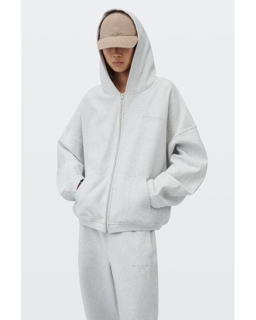 Alexander Wang Gray Crystal Hotfix Oversized Zip Up Hoodie