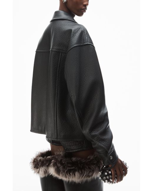 Alexander Wang Black Lambskin Leather Trucker Jacket