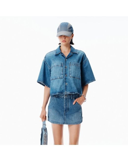 Alexander Wang Blue Cropped Denim Shirt
