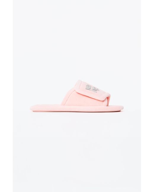 Alexander Wang Pink Lana Padded Velour Crystal Logo Slippers