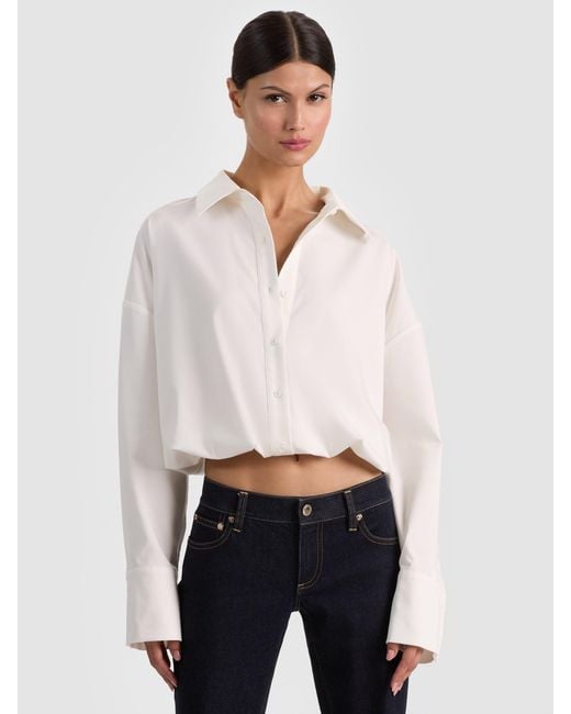 Alice + Olivia White Tobie Cinched Button Down