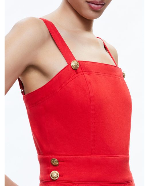 Alice + Olivia Red Vita Denim Romper