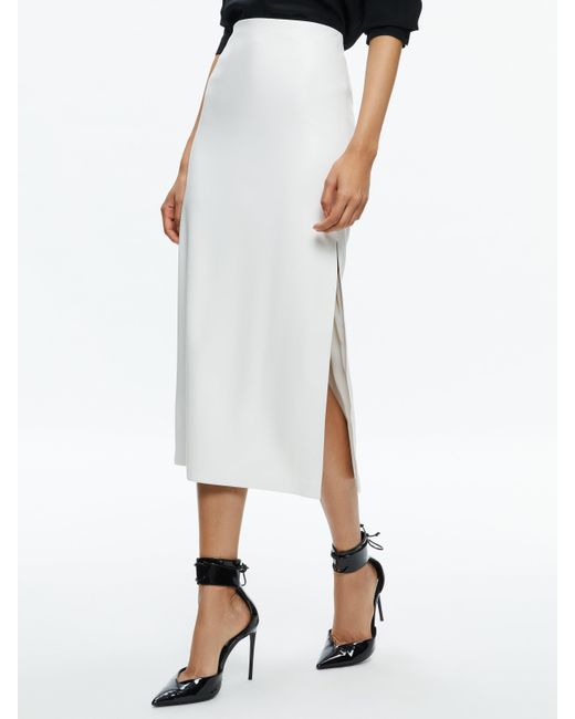 Alice + Olivia White Maeve Vegan Midi Skirt