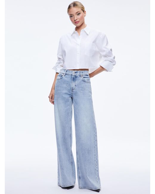 Alice + Olivia White Finely Cropped Button Down