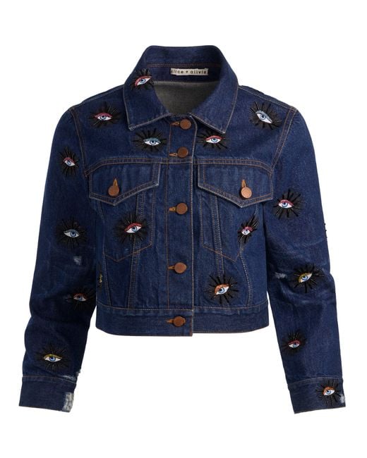 Alice + Olivia Blue Chloe Embellished Denim Jacket