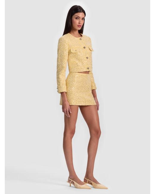 Alice + Olivia Natural Lorie Embellished Tweed Jacket
