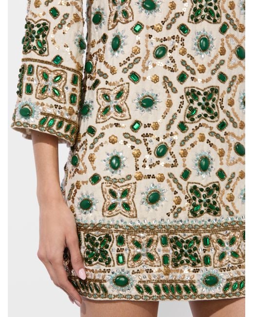 Alice + Olivia Natural Eleonora Embellished Tunic Dress