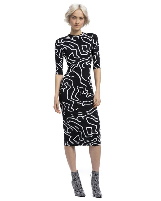 Alice + Olivia Black Keith Haring X Delora Fitted Crewneck Dress