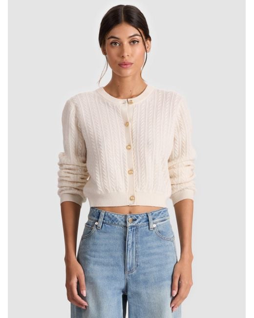 Alice + Olivia White Dollie Cashmere Cableknit Cardigan