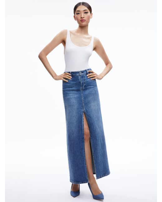 Alice + Olivia Blue Rye Denim Maxi Skirt