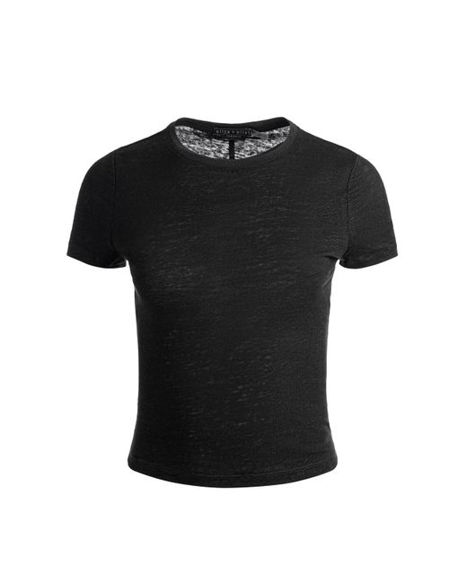 Alice + Olivia Black Cindy Cropped Linen Tee