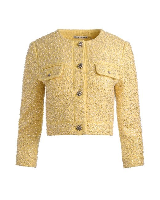 Alice + Olivia Natural Lorie Embellished Tweed Jacket