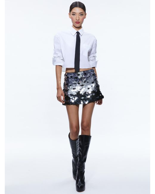 Alice + Olivia White Finely Cropped Button Down