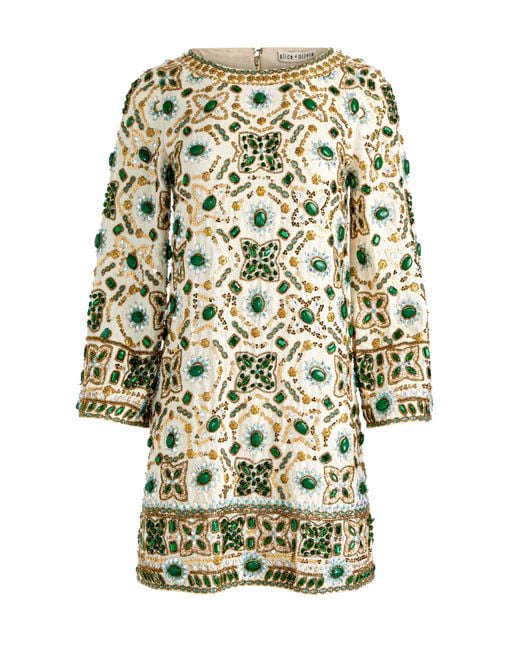 Alice + Olivia Natural Eleonora Embellished Tunic Dress