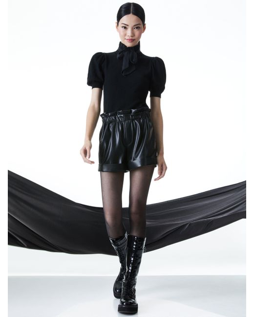 Alice + Olivia Black Chase Puff Sleeve Sweater