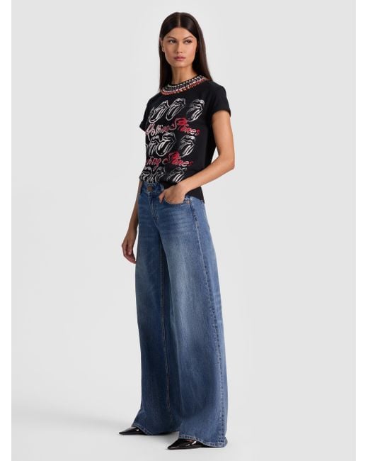 Alice + Olivia Blue Maxie Embellished Band Tee