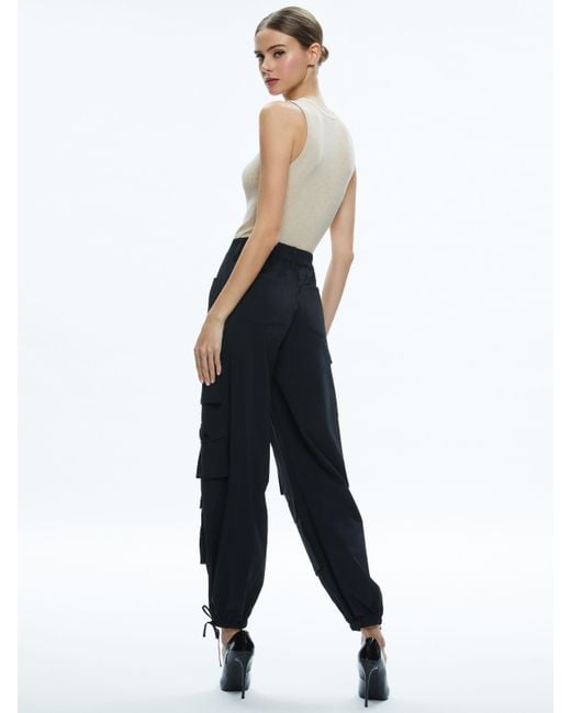 Alice + Olivia Black Olympia High Rise Ankle Tie Cargo Pants