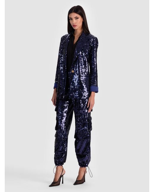 Alice + Olivia Blue Quincy Sequin Blazer