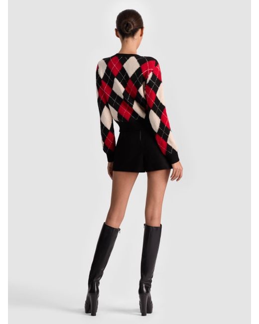 Alice + Olivia Red Carolee Argyle Cardigan