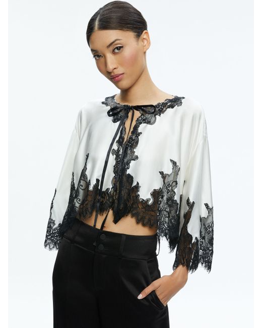 Alice + Olivia Gray Loree Lace Tie Front Cropped Jacket